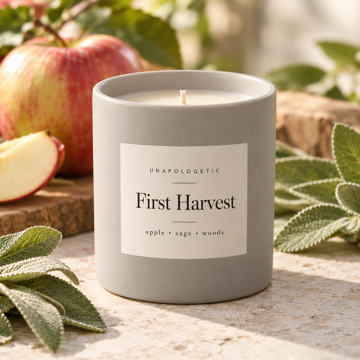 First Harvest Unapologetic ceramic candle in stone