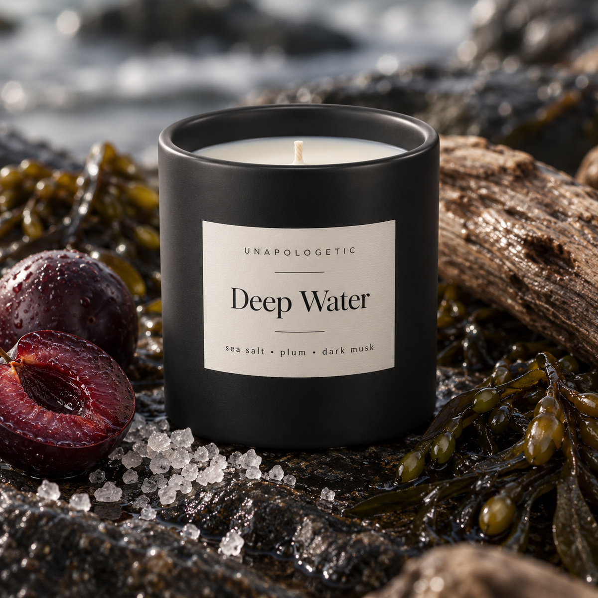 Deep Water Unapologetic ceramic candle in black