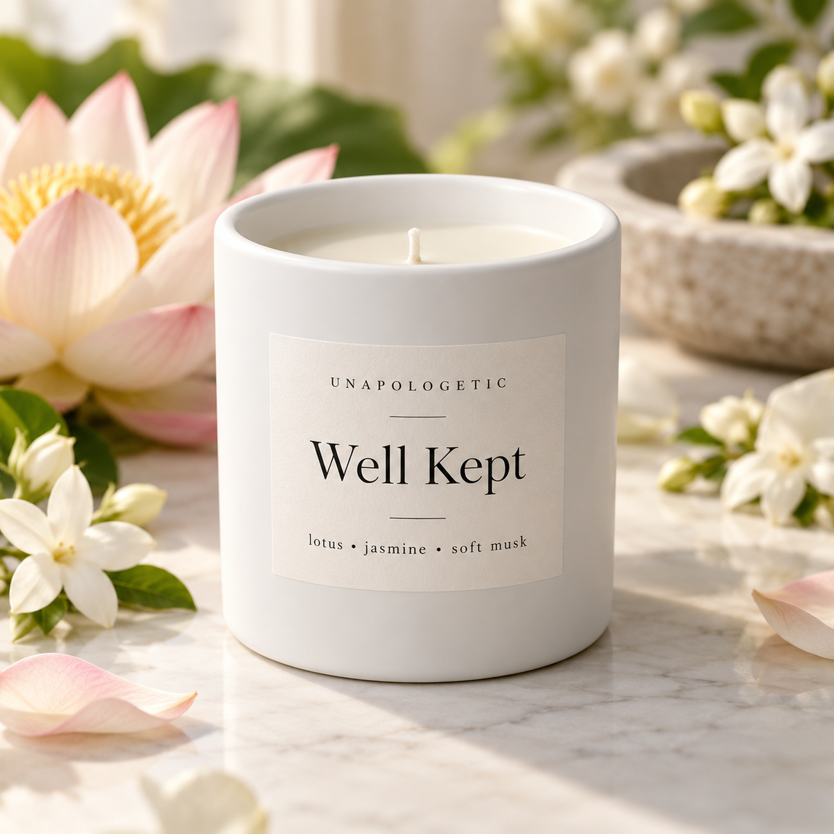 Well Kept Unapologetic ceramic candle in white